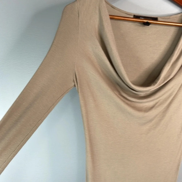 BCBGMAXAZARIA Tan Ribbed Scoop Cowl Neck Column Sheath Midi Dress Baddie Size S - Picture 5 of 11